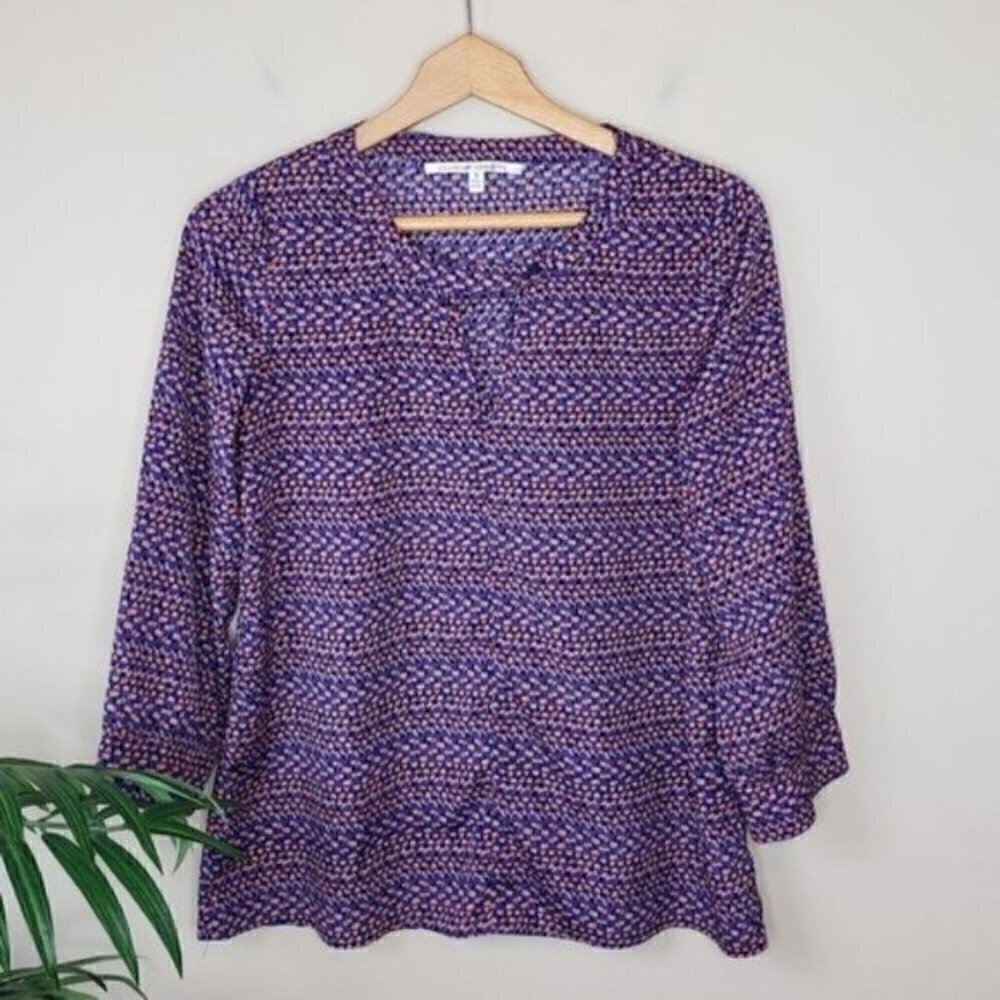 Collective Concepts Purple Confetti Print Blouse Size Small Casual Office Fun